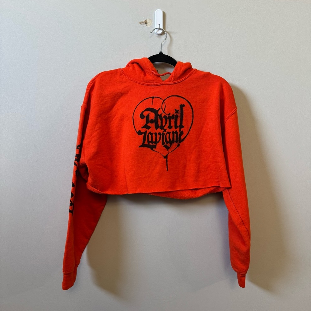 Avril Lavigne 2022 cropped raw hem orange Love Sux tour concert hoodie